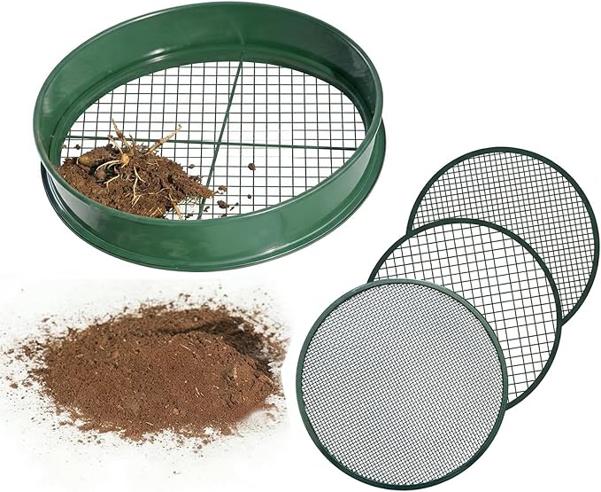 11.8 Inch Garden Soil Sifter Set Dirt Sifter with Interchangeable Screens,Multi-Functional Rock Sifter for Gardening Compost Bonsai and Sand Separation (Green)