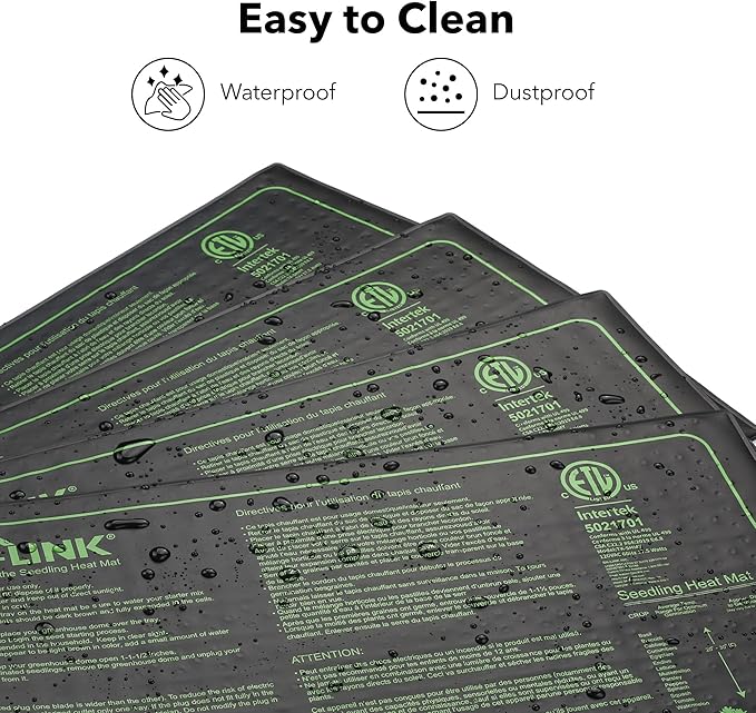 BN-LINK Seedling Heat Mat for Seed Starting 10" x 20.75", 4 Pack Daisy Chainable Waterproof Warming Mat Plant Heating Pad for Seed Germination, Indoor Growing, Hydroponic, Greenhouse, ETL Listed