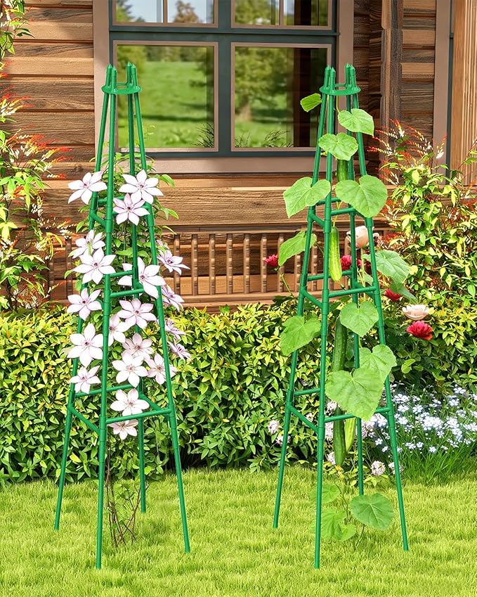 2 Pack Garden Trellis for Climbing Plants Outdoor, 6FT Plant Trellis Support for Climbing Vine, Plant Support Tower Cages Plastic Coated Metal Pipe Supports for Outdoor Indoor,Tomato cage