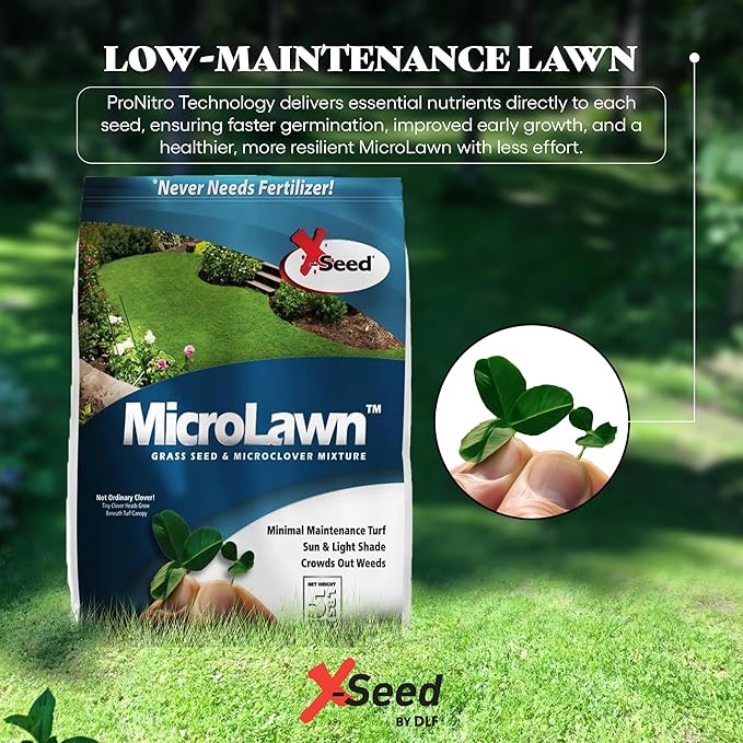 X-Seed Microlawn Grass Seed & Microclover Mix – Dense Self Feeding Lawn, Sun & Shade, Crowds Out Weeds, High Traffic, Drought-Resistant, 5 lb Bag