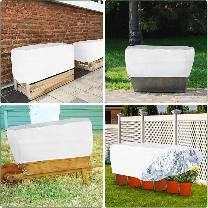Plant Covers Freeze Protection 4.6 x 2.3 x 1.5FT Rectangular Plant Cover for Winter, 2 Pcs Frost Cloth for Outdoor Plants Raised Garden Bed Cover, Winter Frost Blanket with Insulated Liner Drawstring