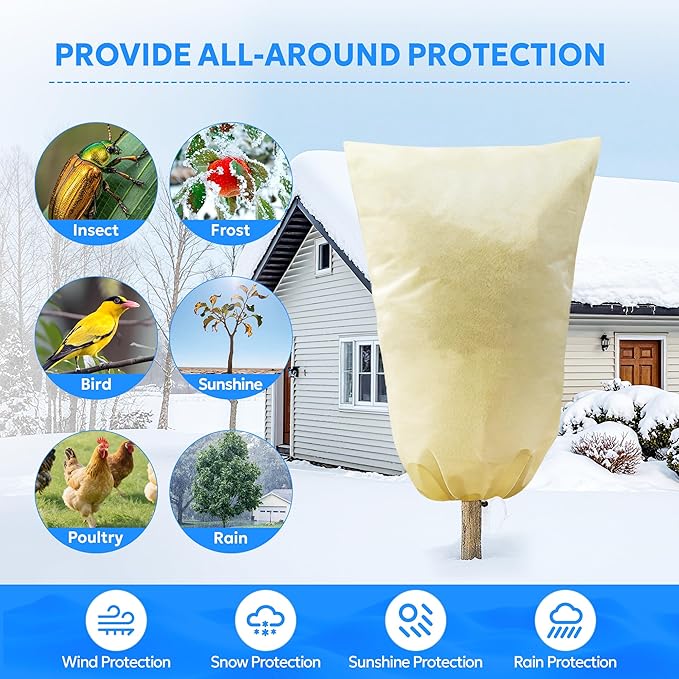 MIXC 4 Packs 2 Size Plant Covers Freeze Protection, Winter Plant Cover Cold Weather Tree Frost Cloth Warm Blankets Shrub Covers for Outdoor Plant （23''×23''+47''×71''）
