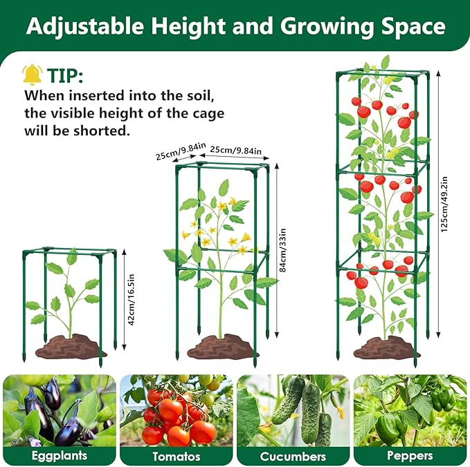 2 Pack Tomato Cages for Garden,49-Inch Square Trellis Frame with 7 Gallon Grow Bags, Plant Clips, Tomato Plant Support Kit for Garden Raised Bed Cucumber Vegetable Climbing Outdoor Indoor