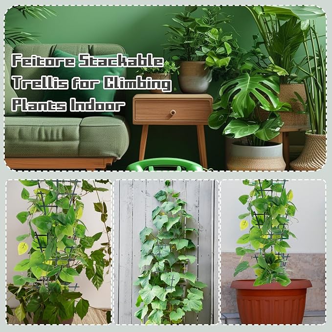 Plant Supports for Potted Plants Indoor, 4 Pack 10in Mini Indoor Plant Trellis Green Coated Flower Pot Trellis for Vine Ivy Flower, Climbing Plants Indoors for Indoors Outdoor Houseplants