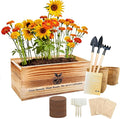 Flower Growing Kits, Windowsill Planting Kit with Planting Bags, Coir Soil & Tools Indoor Gardening Starter Kit with Seed(Sunflower, Zinnias & Marigold) Flower Gardening Gifts for Women & Men