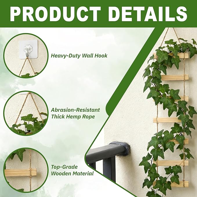 Extra Tall 6ft Wooden Ladder Trellis for Climbing Plants - Sturdy Indoor/Outdoor Plant Support,Easy Assembly & Space-Saving Vertical Garden Decor for Potted Plants, Vines, Pothos, Monstera