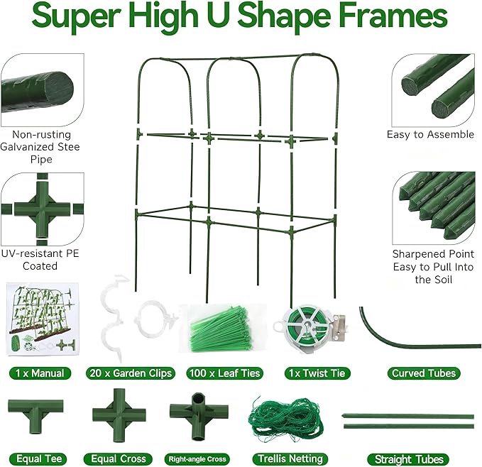 Garden Cucumber Trellis for Climbing Plants, Outdoor Metal Garden Arch Trellis, Plant Support for Vegetables Tomato Trellis Raised Garden Bed (Green, 31.5" Lx21.6 Wx47.2 H-S)