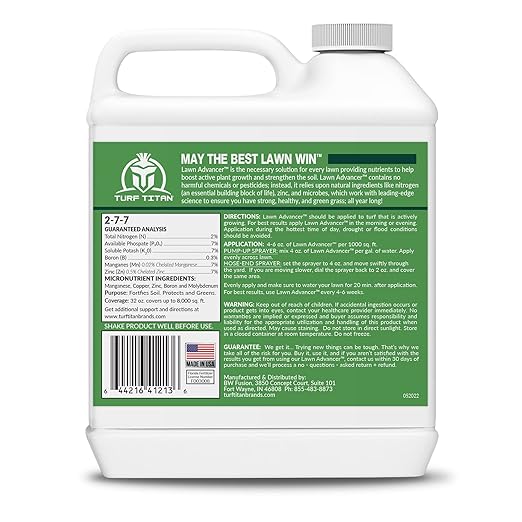Turf Titan Lawn Advancer – Green Lawn Booster and Lawn Fertilizer (32 oz) – Fast Acting Grass Fertilizer w/Tri-Action Formula – Fertilizer Concentrate for Grass Growth - Covers up to 8,000 Sq F