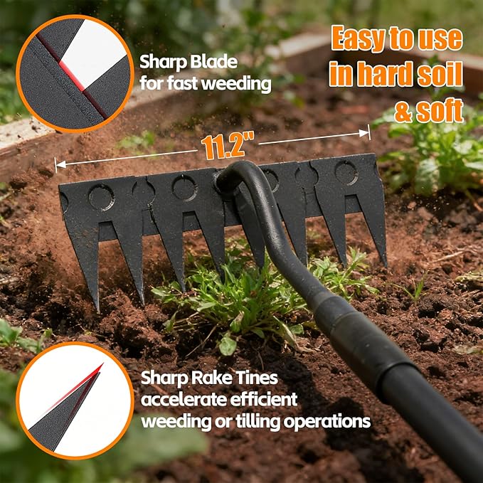 Manual Weeder Tool, 56" Weed Puller Tool with Sharp Blade, 11" Wide Heavy Duty Stand Weed Remover Gardening Hand Tool for Lawn, Yard, Patio and Backyard, Weeding Loosening Soil