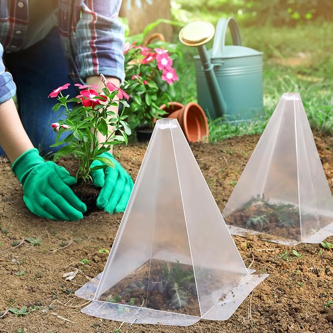 30 Pieces Garden Cloches for Plants, Reusable Plastic Plant Seedling Protector with 60 Ground Securing Peg, Transparent Bell Jar Cloches to Protect Plants from Birds, Slugs, sun, Frost, Freeze Weather