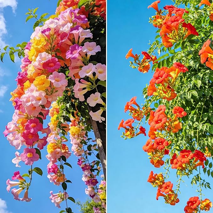 110 Hummingbird Trumpet Vine Seeds for Planting Outdoor Flowers-Trumpet Creeper Seeds Non-GMO Heirloom Pollinator Garden