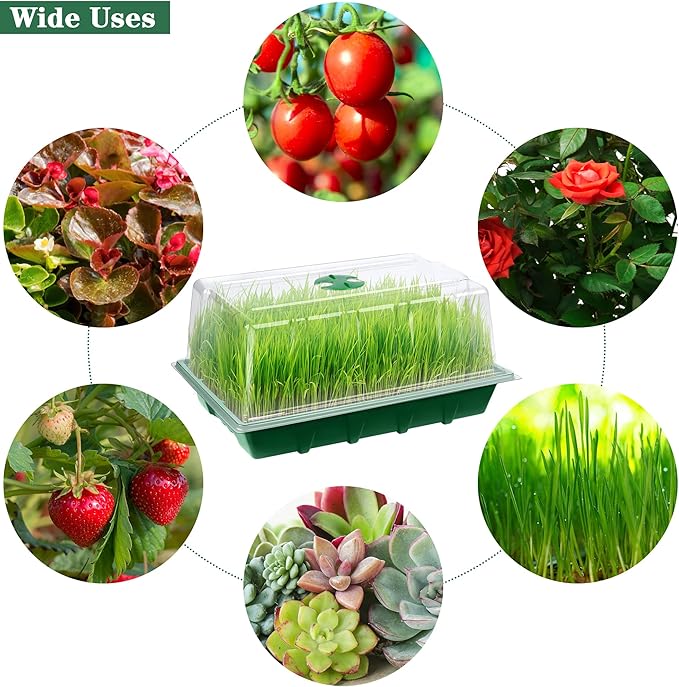 6 Packs Seed Starter Tray Kits with Humidity Dome, Plastic Germination Growing Trays with Plants Labels Planting Tools for Seeds Growing Starting, Germination Seedling Propagation, Green