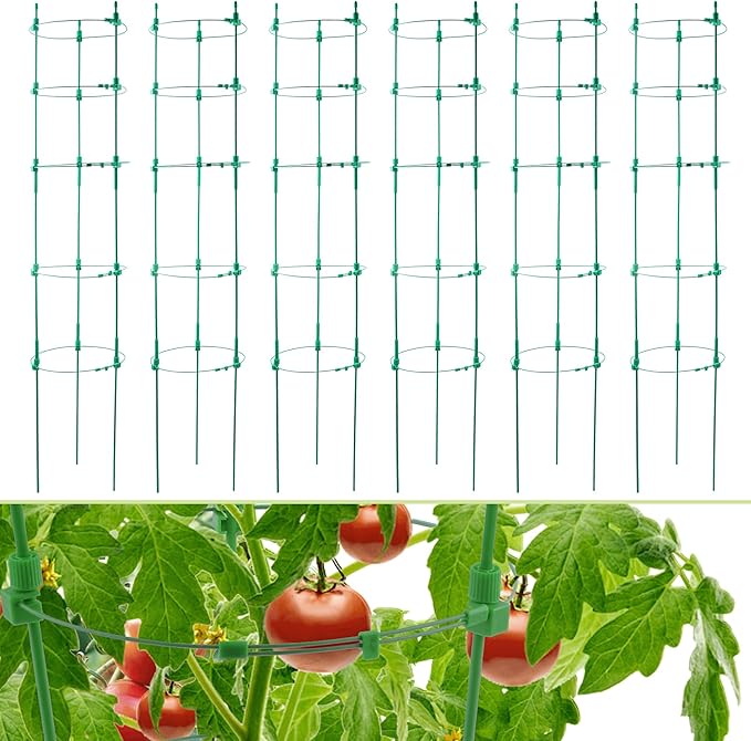 Tomato Cage for Garden- Upgrade 47 Inches Adjustable Plant Support Cage,Cucumber,Rose,Flowers,Fruit,Trellis for Climbing Plants Outdoor/Inodoor(6 Pack)