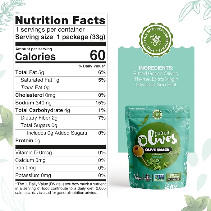 Nutruit Olives Snacks - Pitted Olives (Variety Box) - Fresh Harvest Aegean Green Olives - Vegan, Non-GMO, Gluten Free, Kosher, Paleo, Sugar Free - Premium Packs with Wooden Stick - 1.2oz (Pack of 20)
