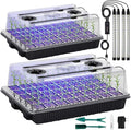 Seed Starter Tray with Grow Light, 2 Packs 80 Cells Seed Starting Kit, Reusable Seedling Starter Trays with Humidity Dome, Plant Germination Trays for Indoor Seed Starter Kit, Black