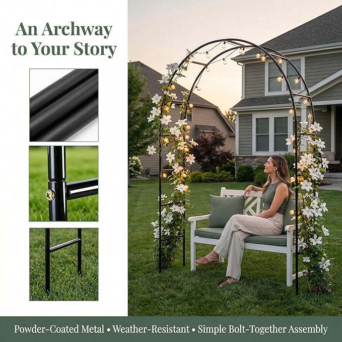 Iron Pergola Arbor Practical, 7.9 Feet High x 4.6 Feet Wide, Assemble Easily for Various Climbing Plant Wedding Garden Arch Bridal Party Decoration Wide Arbor