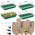 Hahood 4 Pack Seed Starter Tray Kit, 120 Square Seed Peat Pots for Seedlings with Plants Labels, Planting Tools, Plastic Growing Germination Trays with Lids for Indoor Outdoor Gardening, Green