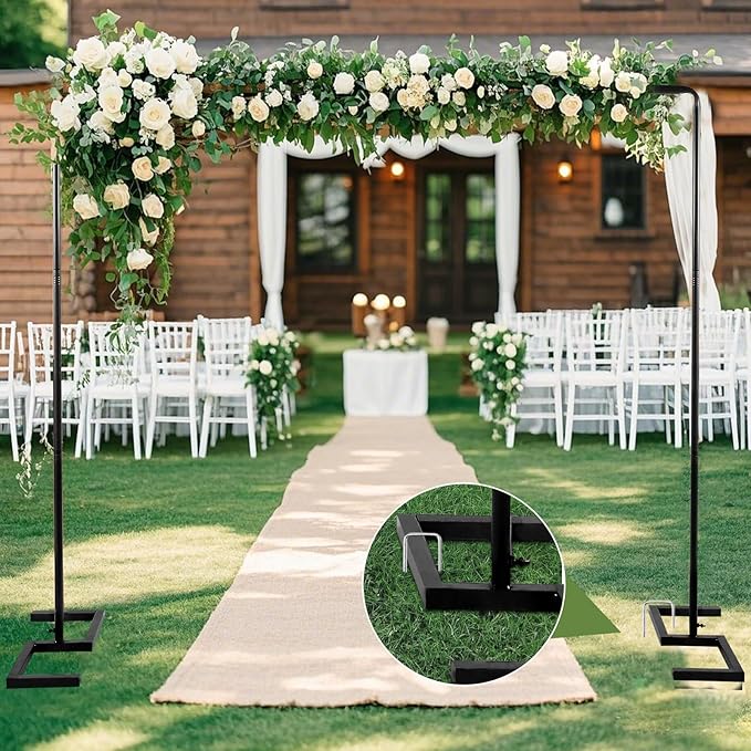 8.2FT Square Wedding Arch,Metal Arch Backdrop Stand Heavy Duty Adjustable,Extra 2 Clamp Change Over The Table Rod Stand,Black Balloon Arch Stand for Valentine Party Decor,Photoshoot Backdrop Stand Kit