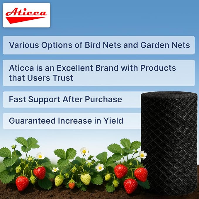 Heavy Duty Bird Netting for Garden Protection & Fruit Trees, 15x15 Ft with 10 Stakes – Black Anti-Bird Net for Poultry, Deer, & Squirrel Protection, Durable Nylon Mesh for Garden and Yard Use