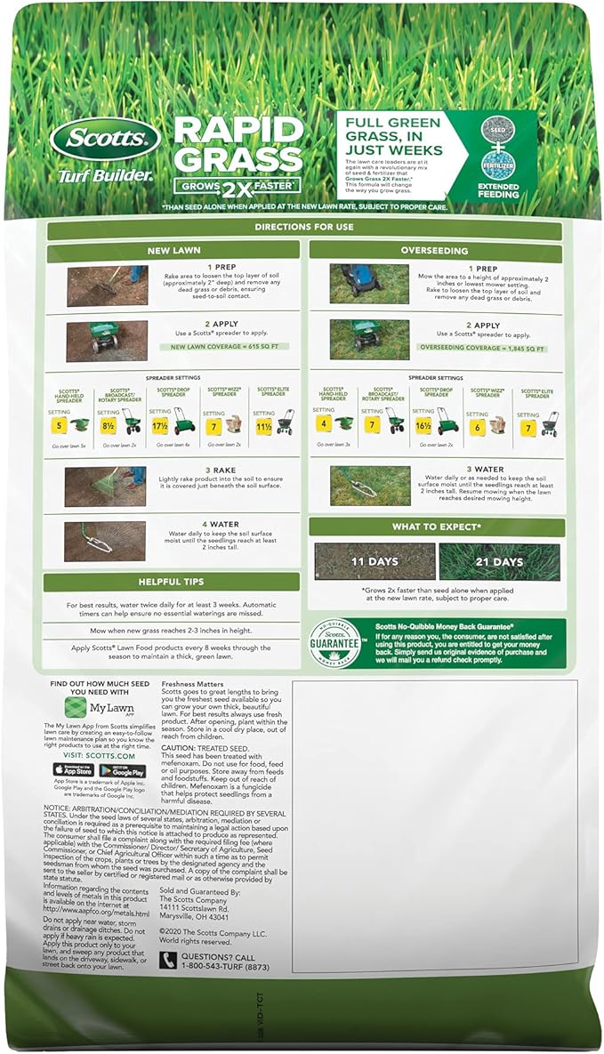 Scotts Turf Builder Rapid Grass Tall Fescue Mix, Combination Grass Seed and Fertilizer, Grows Green Grass in Just Weeks, 5.6 lbs.