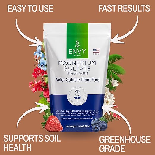 ENVY Organic Magnesium Sulfate Plant Food - Water Soluble Epsom Salts | Fertilizer for Roses, Flowers, Shrubs, Vegetables and Trees (3 Pound)