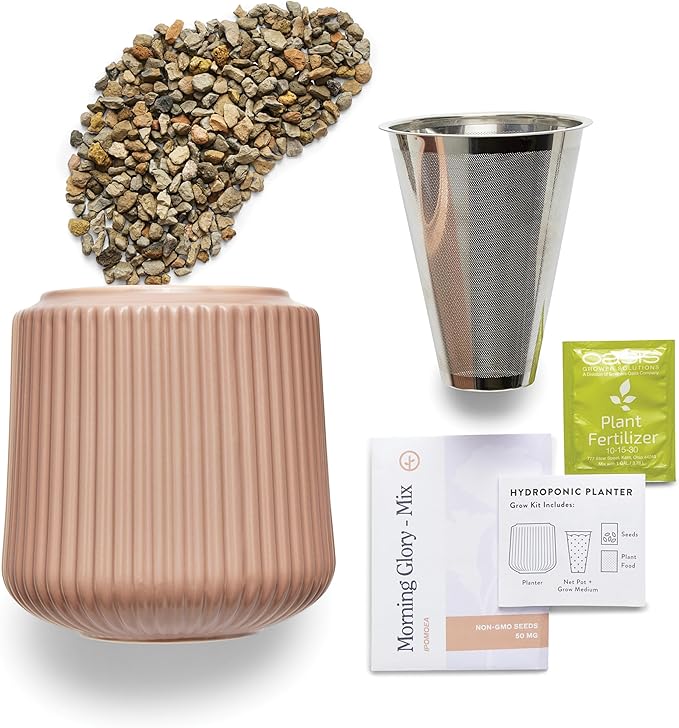 Modern Sprout Flower Grow Kit - Ceramic Planter with Indoor Hydroponics Growing System Kit Ideal for Living Room Decor - Unique Gardening Gifts - Morning Glory Self Watering Flower Planting Kit