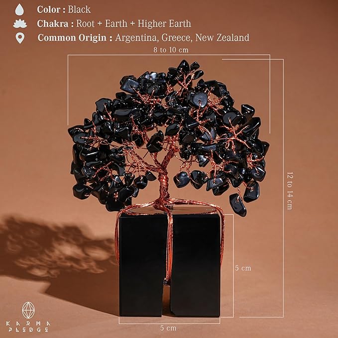Crystal Tree of Life Feng Shui Decor for Home and Office, Blask Obsidian Chakra Healing Crystal Handmade Tree for Positive Energy, Money, Good Luck, Christmas Decor, Birthday Gifts for Women