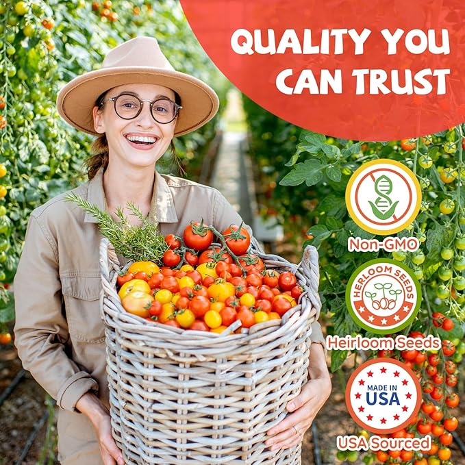 10 Heirloom Tomato Seed Varieties Packet - Non-GMO, Open Pollinated Seeds for Planting Home Garden - Beefsteak, Roma, San Marzano, Cherokee Purple, Cherry Tomatoes & More
