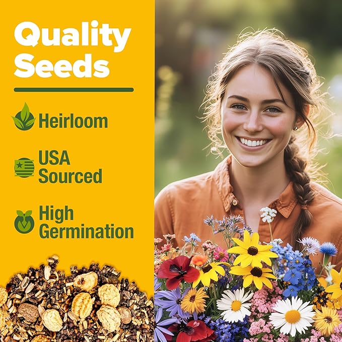HOME GROWN 32,500+ Midwest Wildflower Seeds 2oz 15 Varieties – Annual & Perennial Flower Seeds for Attracting Bees & Butterflies – Open Pollinated