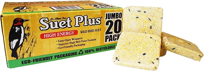 ST. ALBANS BAY SUET PLUS High Energy Suet Cakes, 20 Pack of 11 oz. Suet Cakes for Wild Birds