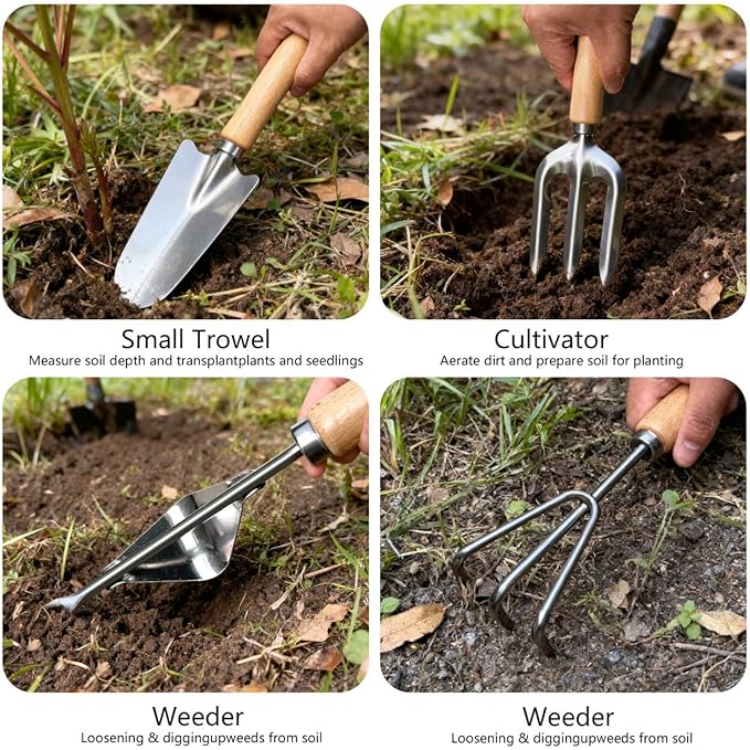 10-Piece Premium Gardening Tool Set—Includes A Moisture Meter, Heavy-Duty Rust-Resistant Stainless Steel Tools with A Storage Carry Bag. The Perfect Gardening Gift for Both Men and Women (Pink)