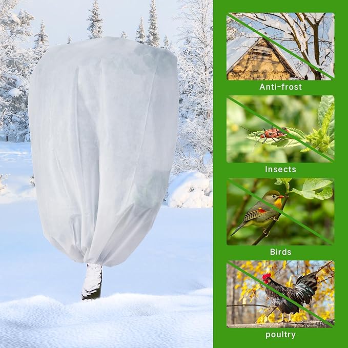 2-Pack Plant Covers Freeze Protection 48" x 72" 2.2 oz, Frost Cloth Plants Jacket Drawstring Tree Cover for Outdoor Plants, Shrub Potted Plants Winter