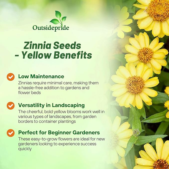 Outsidepride Profusion Yellow Zinnia Seeds - 25 Pcs Annual Flower Seeds, Easy to Grow, Drought-Tolerant, Hardy & Deer-Resistant, Ideal for Cut Flowers, Butterfly Gardens & Landscape Border