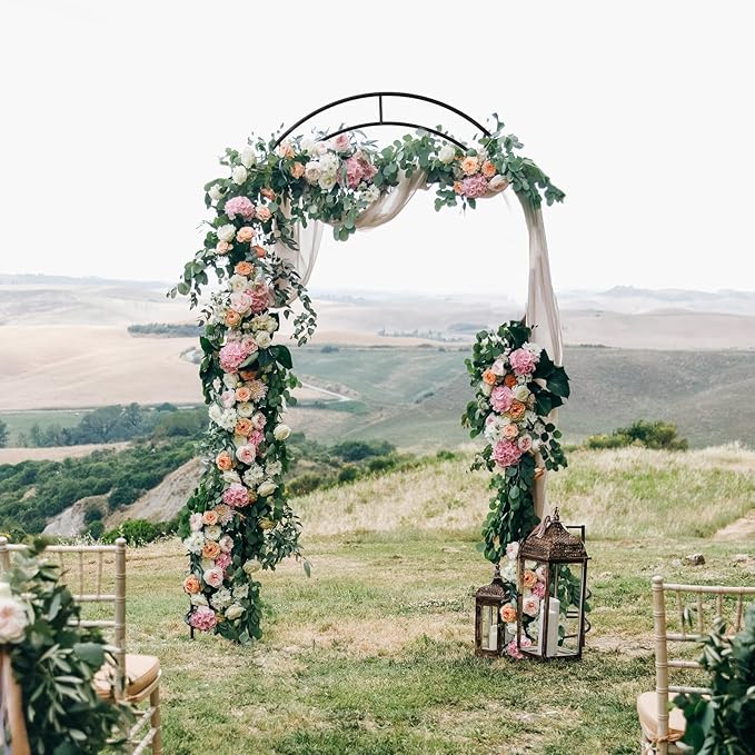 OUSHENG 8FT Metal Garden Arch Trellis with Planter Boxes for Climbing Plants Outdoor, Heavy-Duty Wedding Arch Backdrop Stand for Ceremony, Party, and Garden Decorations, Rust-Resistant Black Pergola