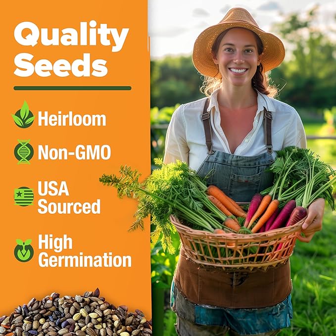 HOME GROWN Rainbow Carrot Seeds 2500+ Heirloom Seeds (10 Varieties) – High Germination, Vegetable Seeds for Planting Indoors or Outdoor Home Garden