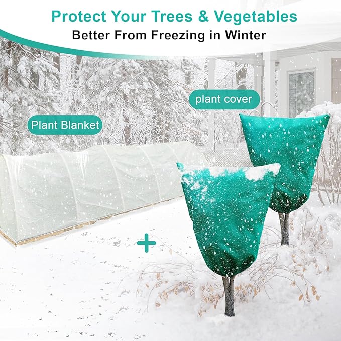 Insoma 2 Packs 2.2 oz/yd² Plant Covers Freeze Protection 47.7" W X 71.7" H, Outdoor Plants Frost Protection Covers with Zipper & Drawstring, Frost Blankets for Tree in Winter