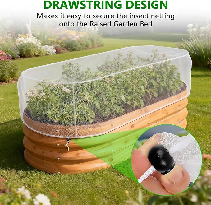 2 PCS Garden Netting for Raised Beds 2x4 Fine Mesh Raised Beds Garden Bug Netting Pest Barrier Screen with Drawstring for Plants to Keep Small Animals Pest Out Protect for Vegetables (2x4 FT)
