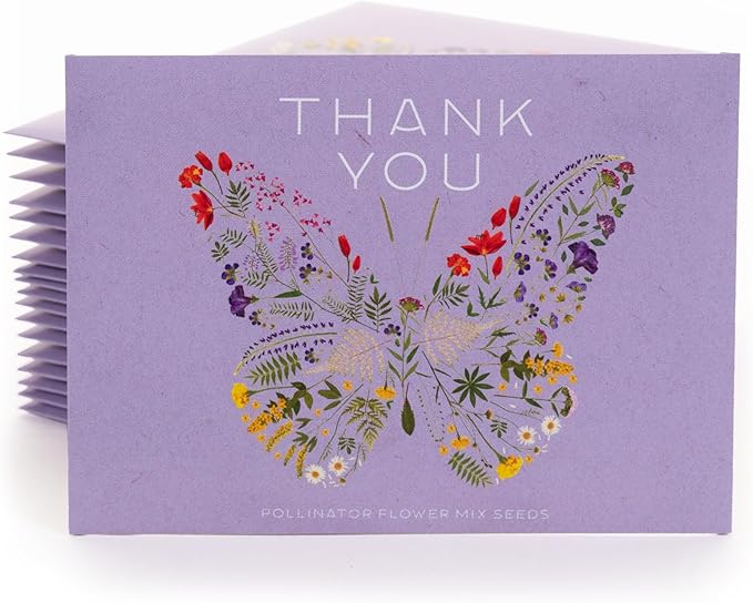 Bentley Seed Co. Thank You Packet - Butterfly Pollinator Mix - 25 Seed Packets - Perfect Eco-Friendly Thank You Gift - Non GMO Seeds, Purple