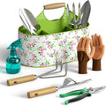 9-Piece Garden Tool Set, Heavy Duty Metal Storage Basket with 4 Compartments, Premium Stainless Steel Gardening Tools with Ergonomic Gardening Kit for Planting, Gardening Gift for Men Women