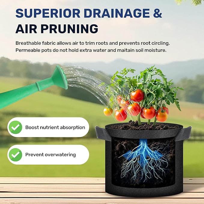 Simple Deluxe Grow Bags 10 Gallon 10 Pack Planter Pots with Handles, Thickened Nonwoven Fabric Aeration Cloth Bag, Heavy Duty Gardening for Tomoato, Potato, Vegetable, Herbs and Flowers, Black