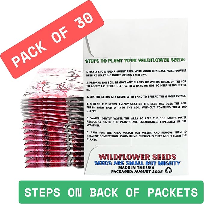 Wildflower Seed Packets Baby Girl Baby Shower Party Favors (Pack of 30) - Wildflower Seed Packet Favors Gift Pink Girl