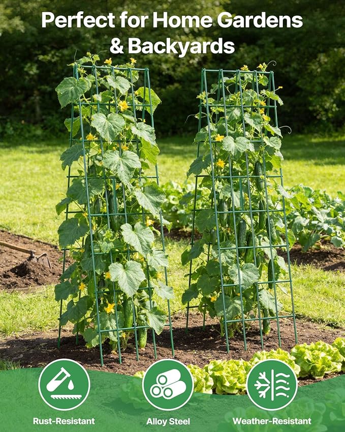 Suteck Cucumber Trellis 39.2" 2 Pack A-Frame – Foldable Metal Garden Trellis for Cucumbers, Peas, Beans & Climbing Plants, No Assembly Required Plant Support, Ideal for Raised Beds, Patios & Backyards