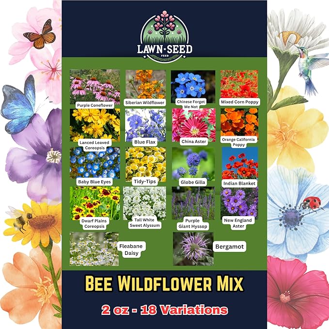 Bee Wildflower Mix (2oz) Sprinkle a Little Magic—Our Shade, Perennial, Hummingbird, Deer-Resistant, and Other mixes Bring Vibrant Color and pollinator Joy to Any Space.