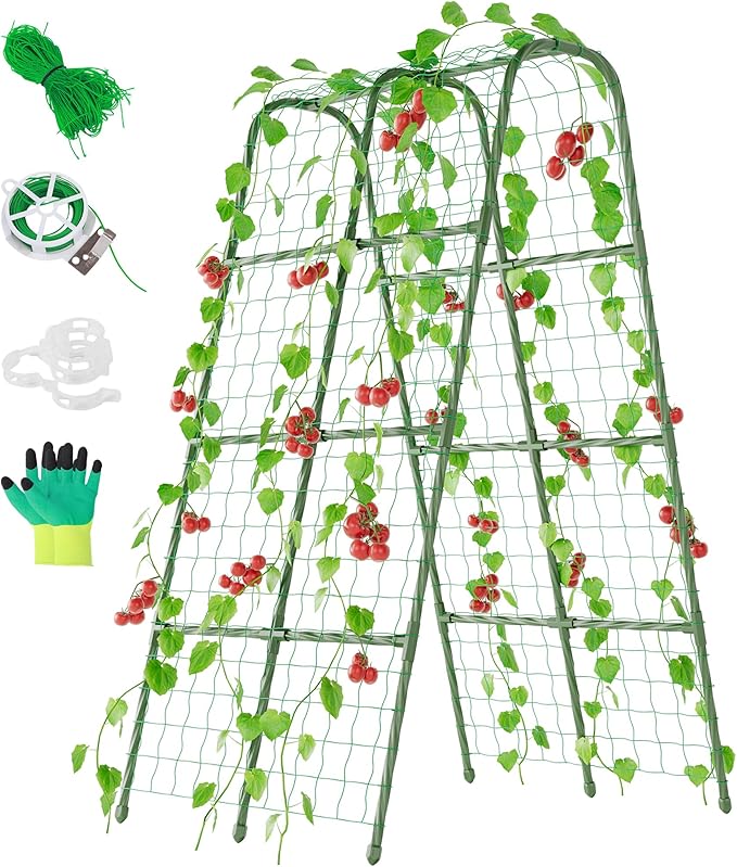Miory Cucumber Trellis, U Shape Trellis for Raised Bed, Garden Arch Trellis for Climbing Plants Outdoor, Plant Support for Vines, Steel with PE Coated (32" Lx32 Wx63 H)