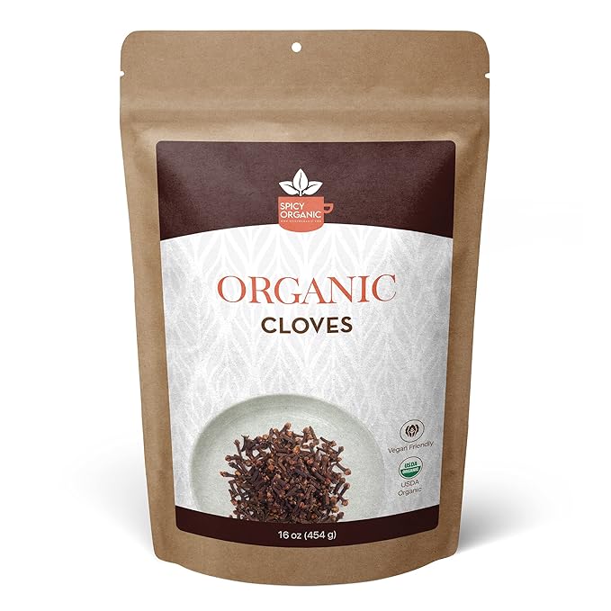 SPICY ORGANIC Cloves Whole - 100% Pure USDA Organic - Non-GMO, Keto Friendly, Non-Irradiated Fresh Clove Seed Spice - 16 OZ