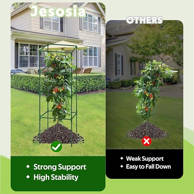 3 Pack Tomato Cages for Garden - 48" Square Tomato Cage for Pots & Raised Garden Bed - Heavy Duty Tall Tomatoes Trellis Plant Stakes Support for Vertical Climbing Plants Vegetables & Flowers