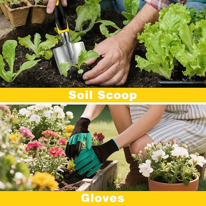 Garden Tools, Ergonomic Gardening Tools, Gardening Hand Tools Aluminum Alloy Material, 7-piece an Ideal Gardening Gift for Women, Men and Parents, Yellow