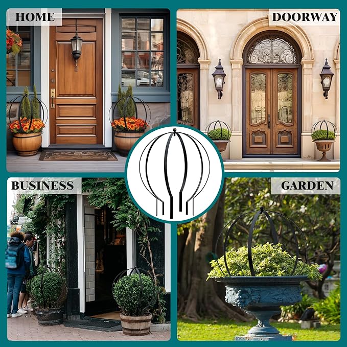 2 Pcs Large Metal Trellis Obelisks Sturdy Round Circle Trellis for Climbing Plant Support Indoor Outdoor Potted Vines, Cucumbers & Flowers, Patio Doorway Garden Decor (Black, 18.50 x15'')
