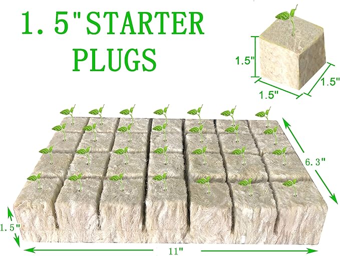 1.5” Rockwool Starter Plugs for Hydroponics, Rockwool Grow Cubes, 2 Sheets of 28 Plugs 56/Set (Big)
