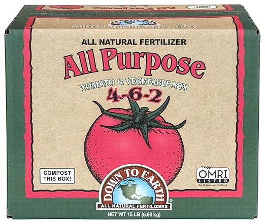 Down To Earth All Natural Fertilizers Organic All Purpose Tomato & Vegetable Mix - Plant Food for Tomatoes, Peppers, Herbs and Flowers 4-6-2, 15 lb